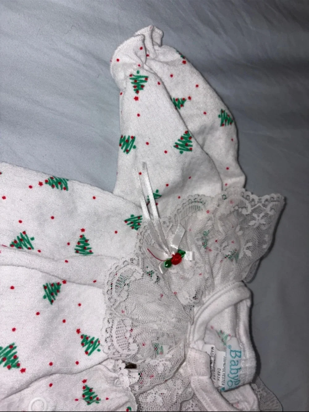 Vintage 1980/1990 BabyGro Christmas Tree Button Up Footie Pajamas